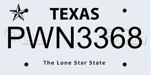 PWN3368 Texas License Plate