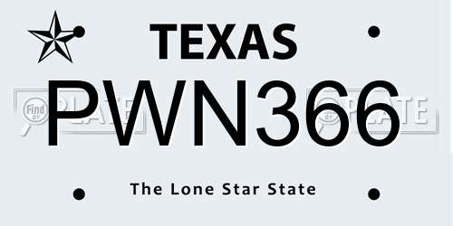 PWN366 Texas License Plate