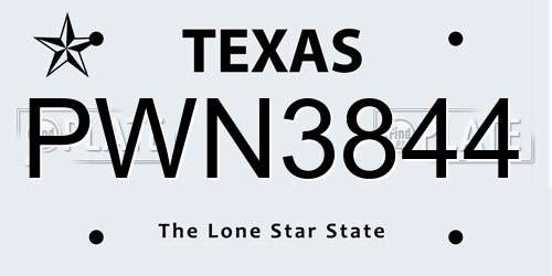 PWN3844 Texas License Plate