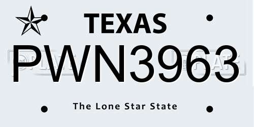 PWN3963 Texas License Plate