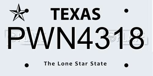 PWN4318 Texas License Plate