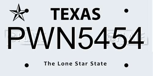 PWN5454 Texas License Plate