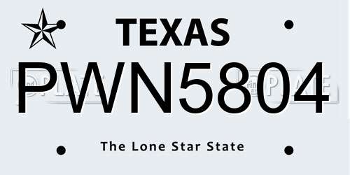 PWN5804 Texas License Plate