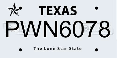 PWN6078 Texas License Plate