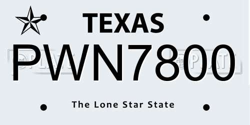 PWN7800 Texas License Plate