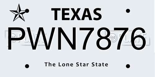 PWN7876 Texas License Plate