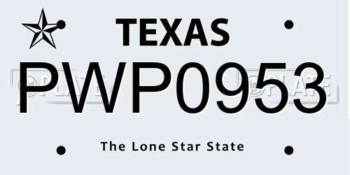 PWP0953 Texas License Plate