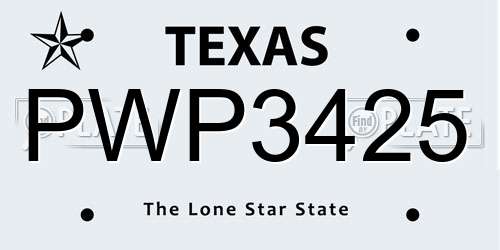 PWP3425 Texas License Plate