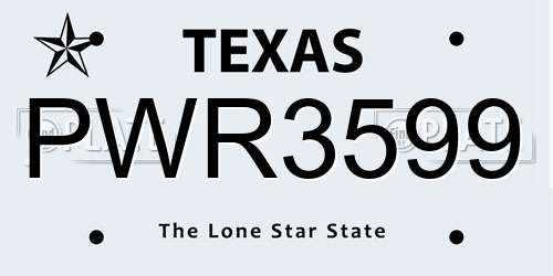 PWR3599 Texas License Plate