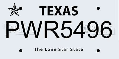 PWR5496 Texas License Plate
