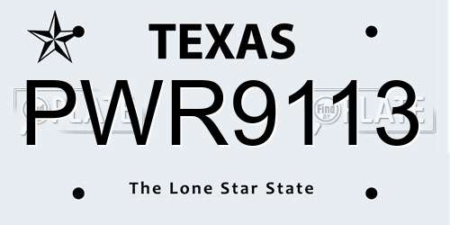 PWR9113 Texas License Plate