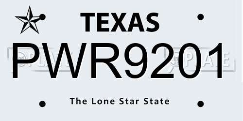 PWR9201 Texas License Plate