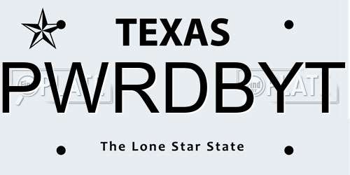 PWRDBYT Texas License Plate