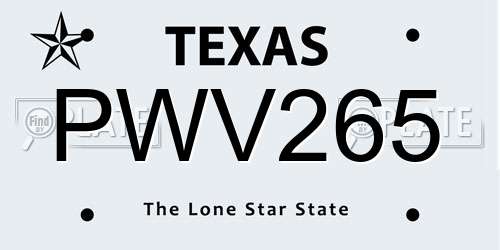 PWV265 Texas License Plate