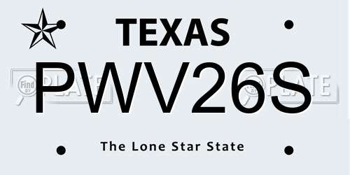 PWV26S Texas License Plate