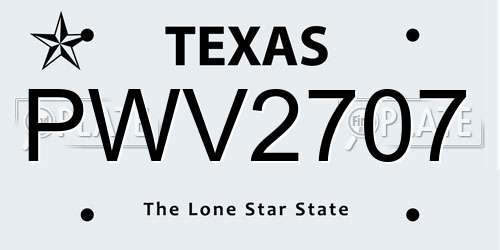 PWV2707 Texas License Plate