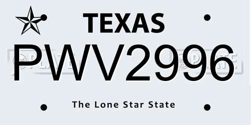 PWV2996 Texas License Plate