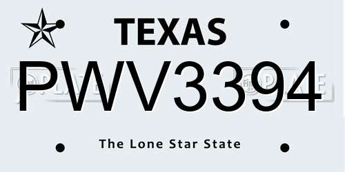 PWV3394 Texas License Plate