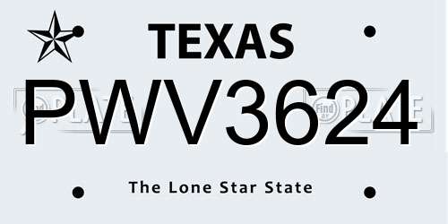 PWV3624 Texas License Plate