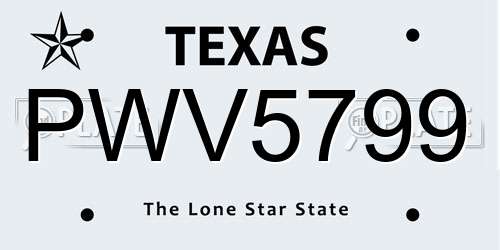 PWV5799 Texas License Plate