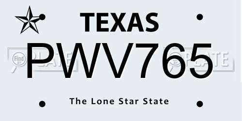 PWV765 Texas License Plate