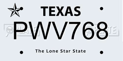 PWV768 Texas License Plate