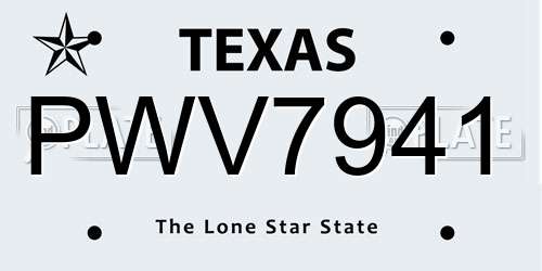 PWV7941 Texas License Plate
