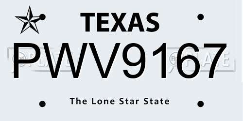 PWV9167 Texas License Plate