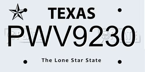 PWV9230 Texas License Plate