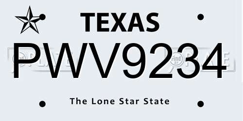 PWV9234 Texas License Plate