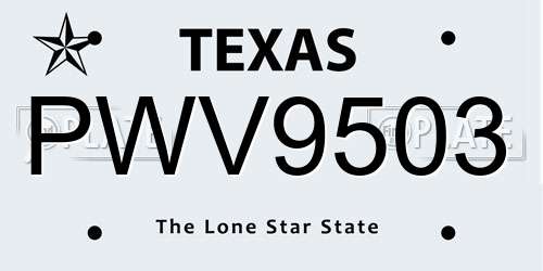 PWV9503 Texas License Plate