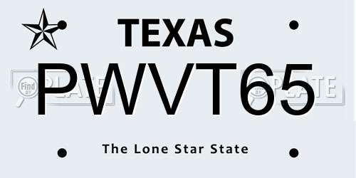 PWVT65 Texas License Plate
