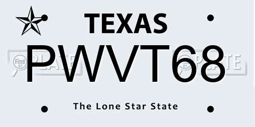 PWVT68 Texas License Plate
