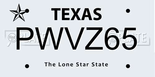 PWVZ65 Texas License Plate