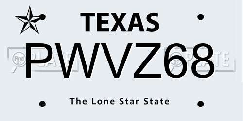 PWVZ68 Texas License Plate