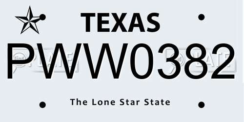 PWW0382 Texas License Plate