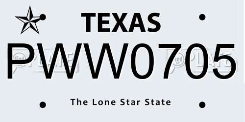 PWW0705 Texas License Plate