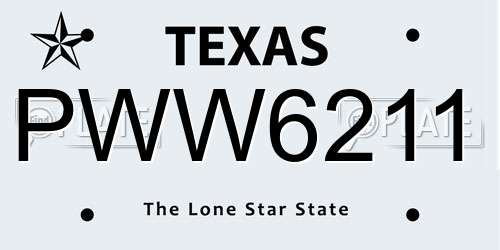 PWW6211 Texas License Plate