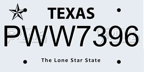 PWW7396 Texas License Plate