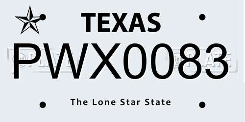 PWX0083 Texas License Plate
