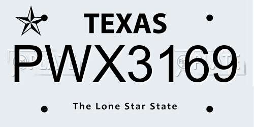 PWX3169 Texas License Plate