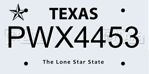 PWX4453 Texas License Plate