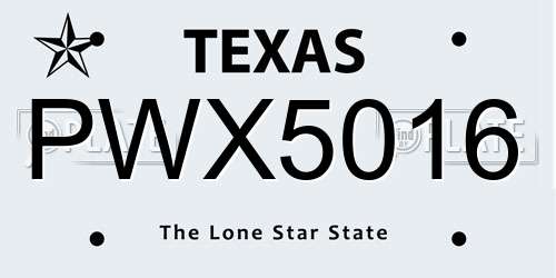 PWX5016 Texas License Plate
