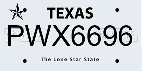 PWX6696 Texas License Plate