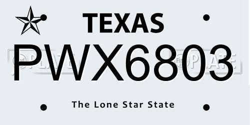 PWX6803 Texas License Plate