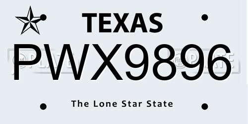 PWX9896 Texas License Plate