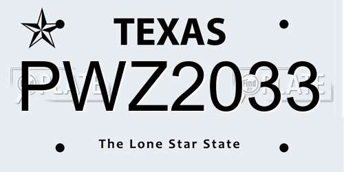 PWZ2033 Texas License Plate