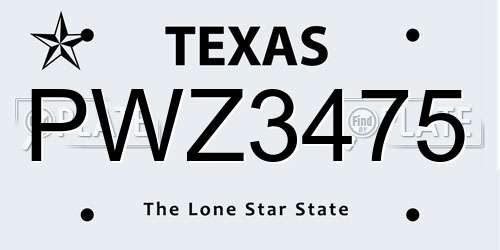 PWZ3475 Texas License Plate