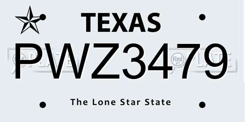 PWZ3479 Texas License Plate