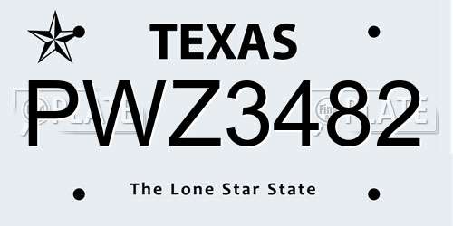 PWZ3482 Texas License Plate